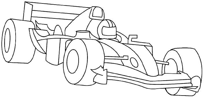Coloriage Pilote de Formule 1 au volant de sa monoplace - Voiture à imprimer