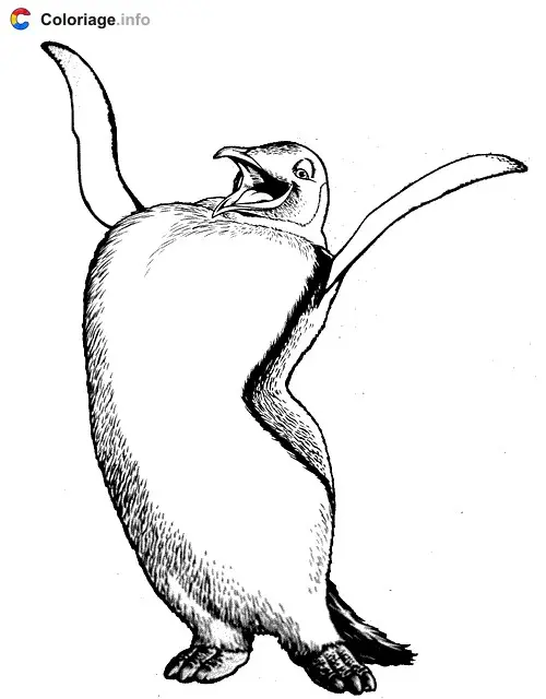 Coloriage Pingouin avec deux nageoires en l'air - Pingouin à imprimer