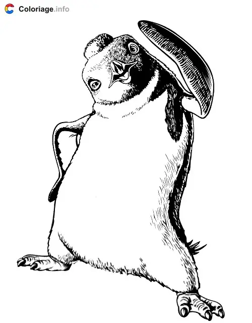 Coloriage Pingouin avec une nageoire en l air - Pingouin à imprimer