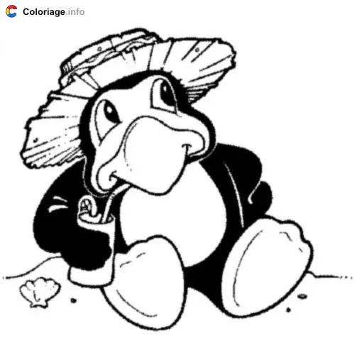 Coloriage Pingouin boit un verre - Pingouin à imprimer