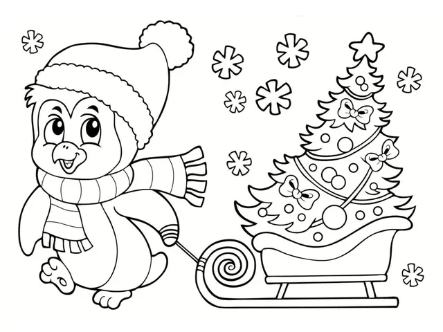 Coloriage Pingouin Noël Traine Un Sapin De Noël - Pingouin à imprimer