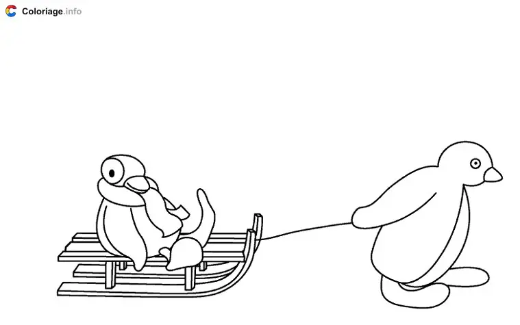 Coloriage Pingouin sur une luge tire par un autre pingouin - Pingouin à imprimer