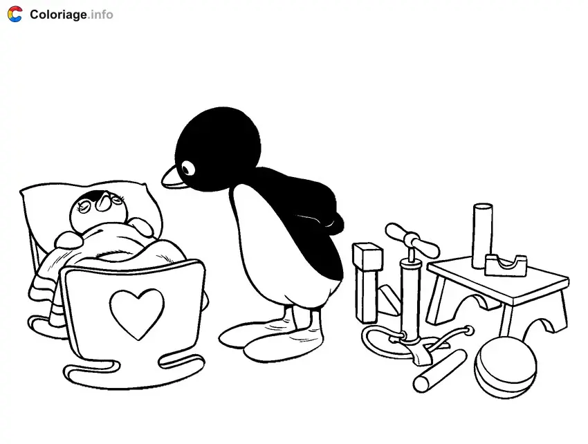 Coloriage Pingu et bébé pingouin - Pingouin à imprimer