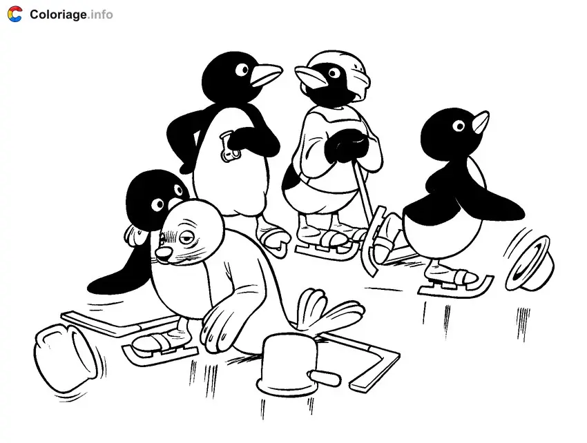 Coloriage Pingu hockey sur glace - Pingouin à imprimer