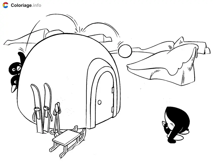 Coloriage Pingu joue à cache-cache - Pingouin à imprimer