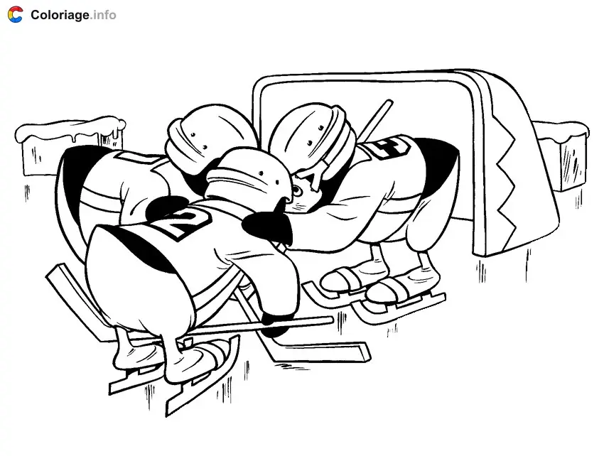 Coloriage Pingu rassemblement hockey - Pingouin à imprimer