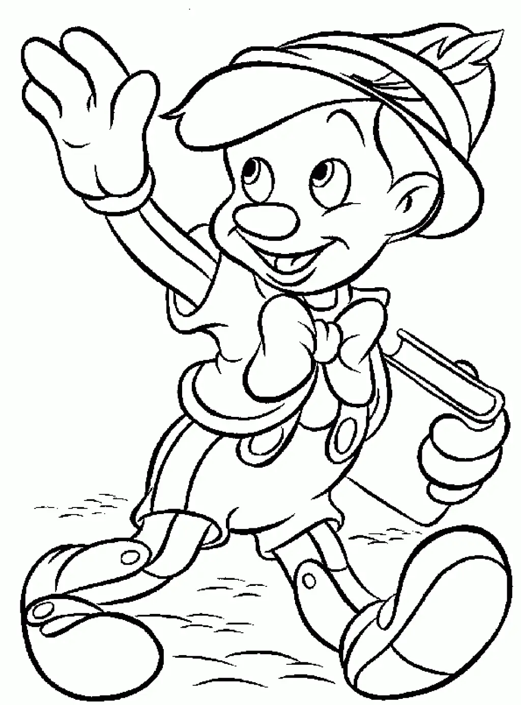 Kleurplaat Pinocchio zwaait dag dag om te printen
