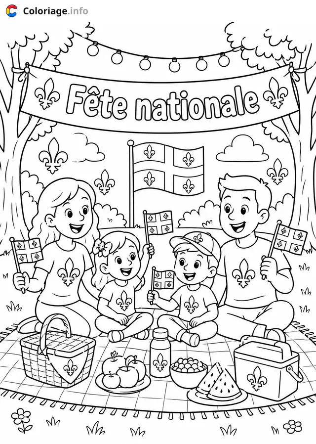 Desenho de Piquenique na Festa Nacional do Quebec para colorir