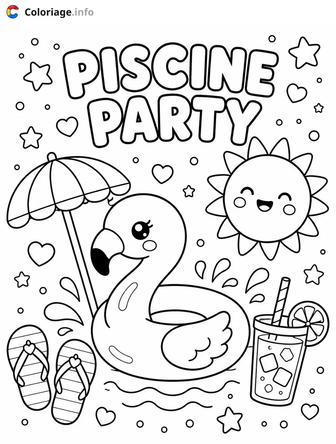 Coloriage Piscine Party Été Amusant - Été à imprimer