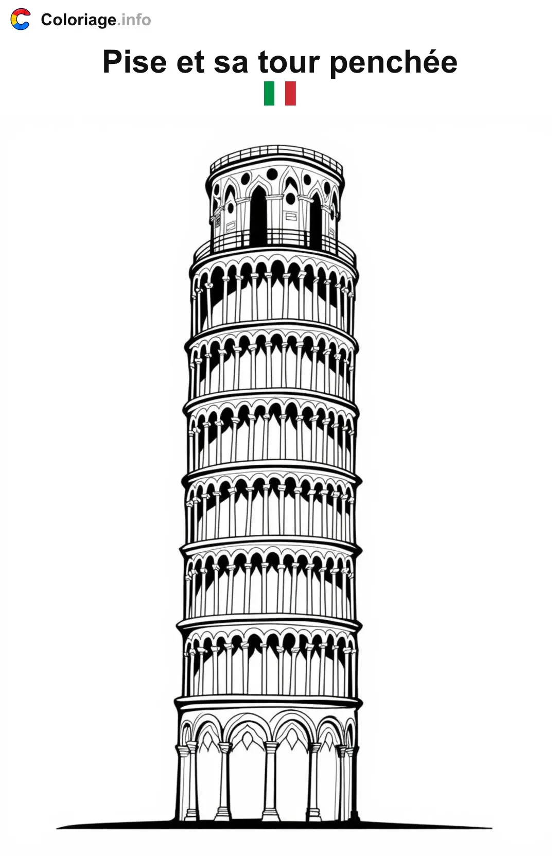 Coloriage Pise et sa tour penchée Italie - Monuments à imprimer