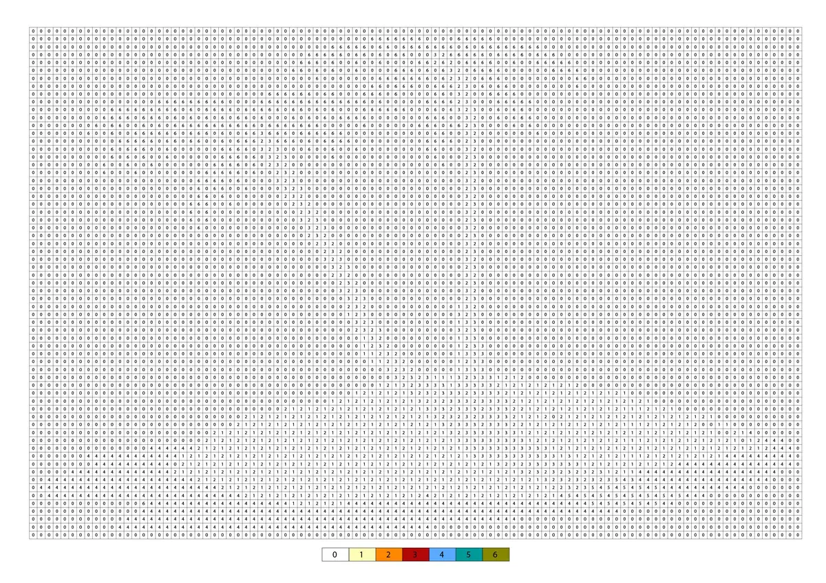 Ausmalbild Pixel Art Paradies-Insel nach Zahlen zum Ausdrucken