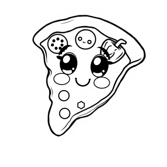 Ausmalbild Kawaii Pizza zum Ausdrucken