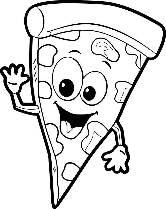 Coloriage Pizza Rigolote Souriante - Pizza à imprimer