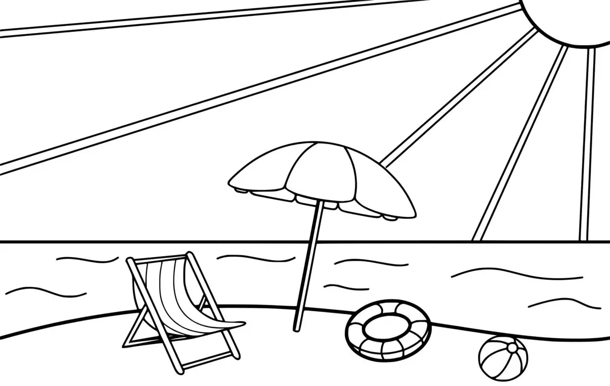Kleurplaat Strand, zon en vakantie om te printen