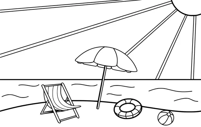 Coloriage Plage Soleil Vacance - Plage à imprimer
