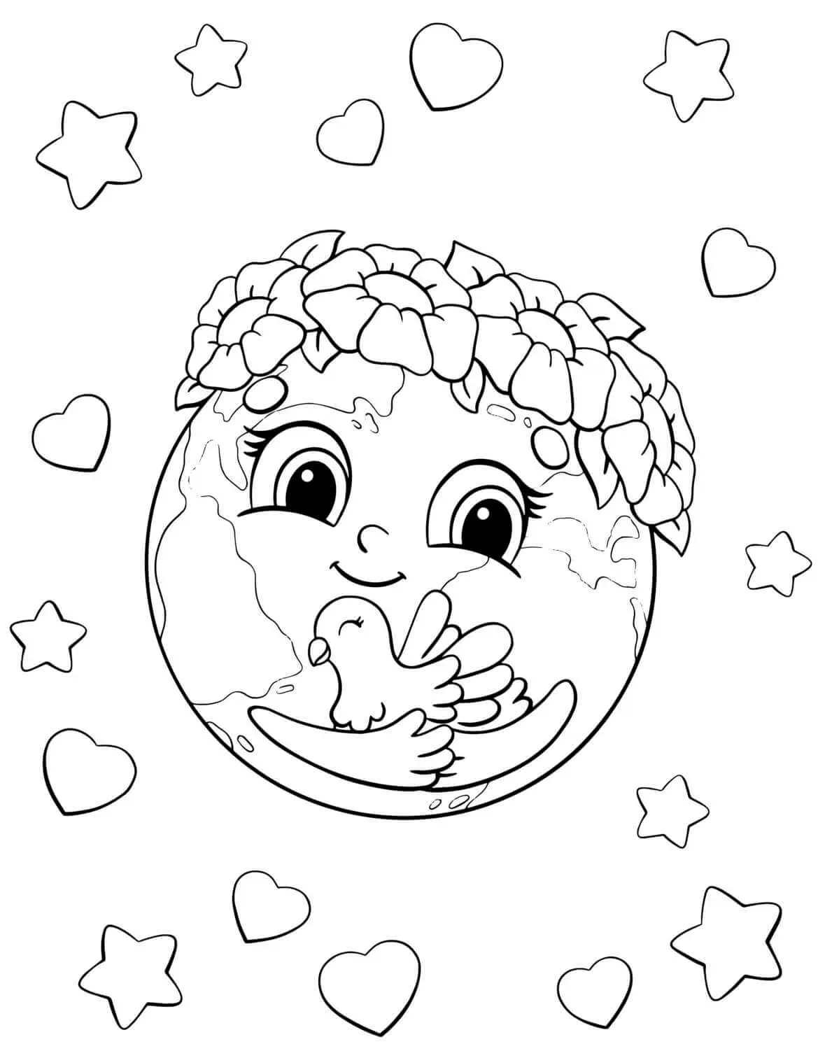 Coloriage Planète Terre Paix Naturel - Jour de la Terre à imprimer