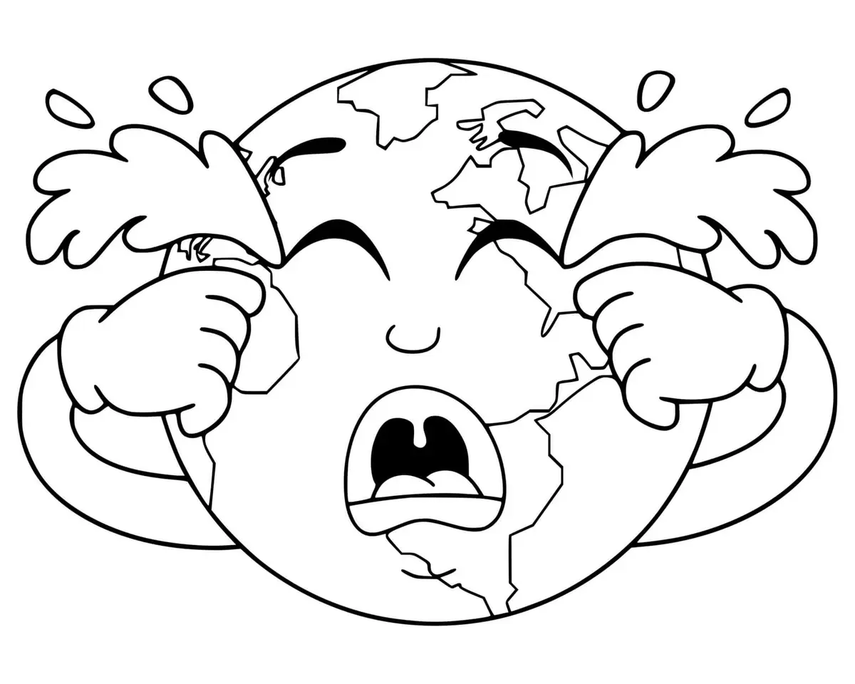 Sad Earth Crying Over Climate Change coloring page to print