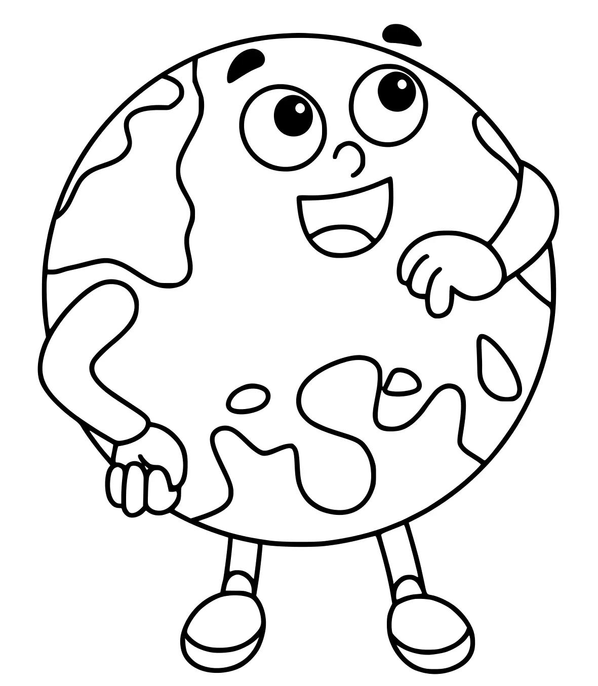 Coloriage Planète Terre Souriante - Jour de la Terre à imprimer