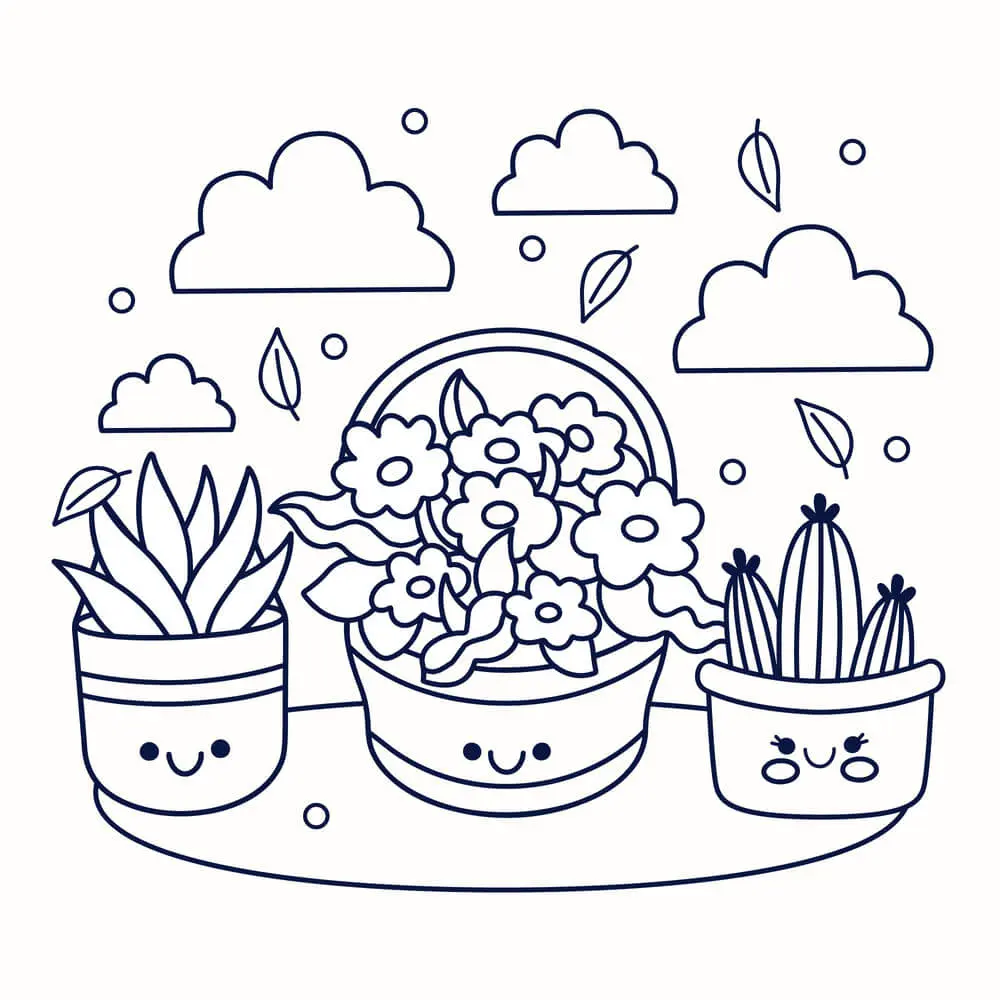 Spring Potted Plants coloring page to print