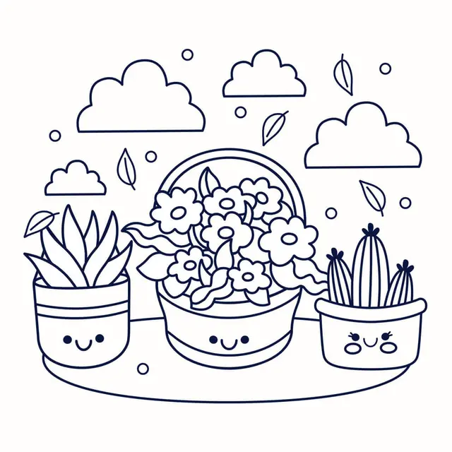 Coloriage Plantes Pots Printemps Vegetation - Printemps à imprimer