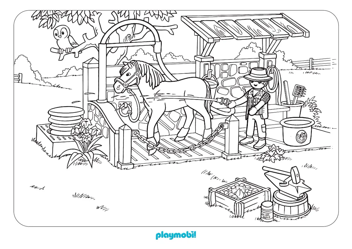 Kleurplaat Playmobil houdt van paarden om te printen