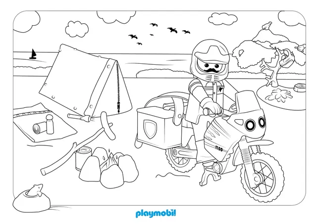 Coloriage Playmobil camping en plein air aventure - Playmobil à imprimer