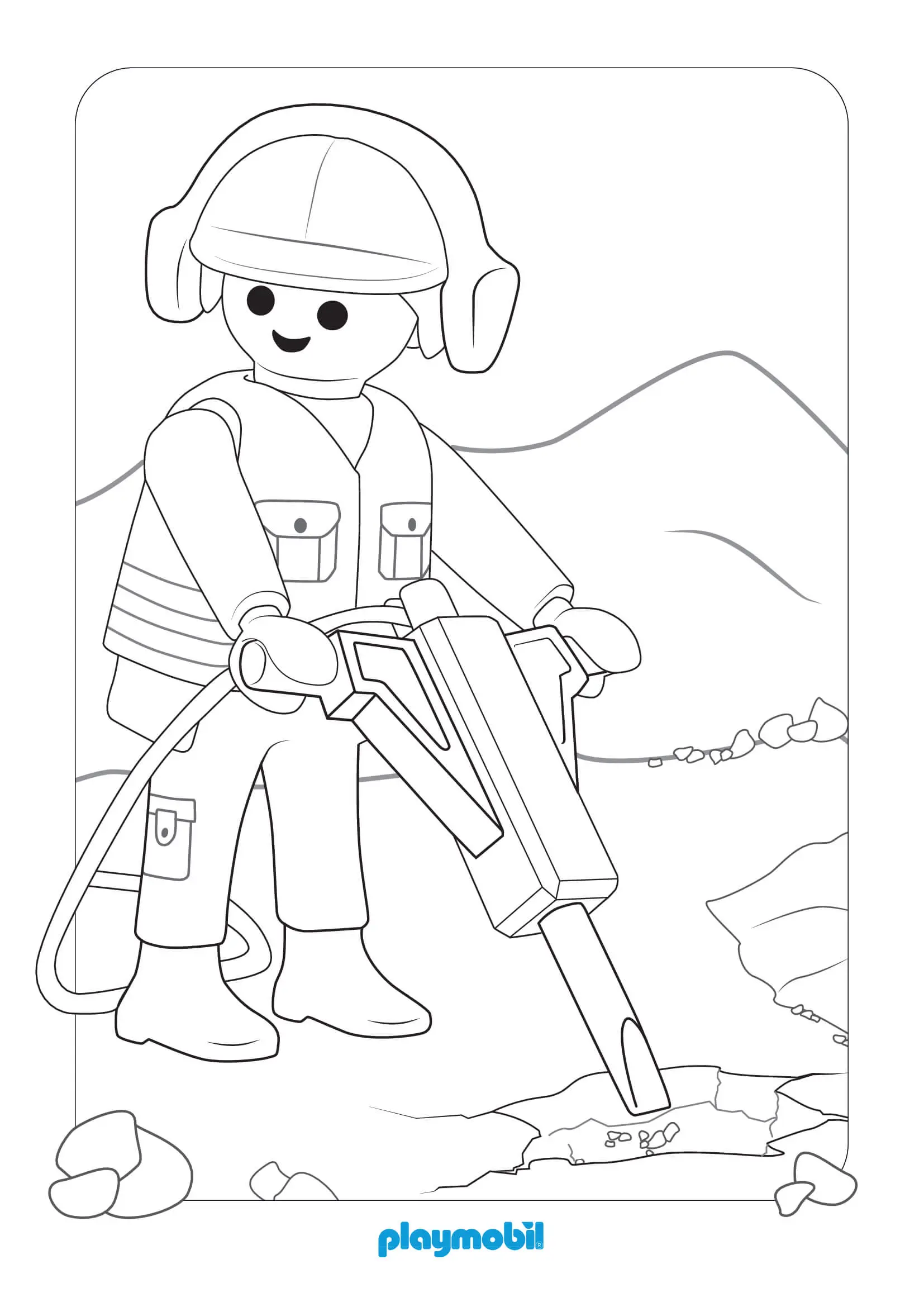 Coloriage Playmobil Ouvrier sur Chantier de Construction - Playmobil à imprimer