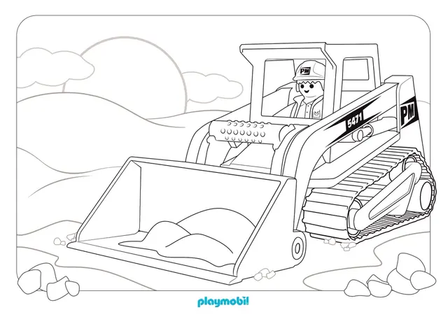 Coloriage Playmobil Chantier de construction en activité - Playmobil à imprimer