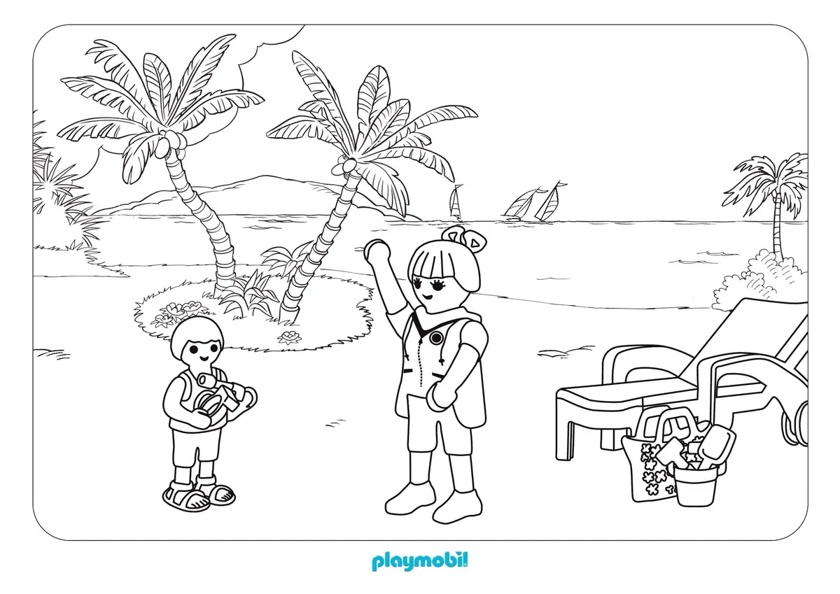 Kleurplaat Playmobil op vakantie om te printen