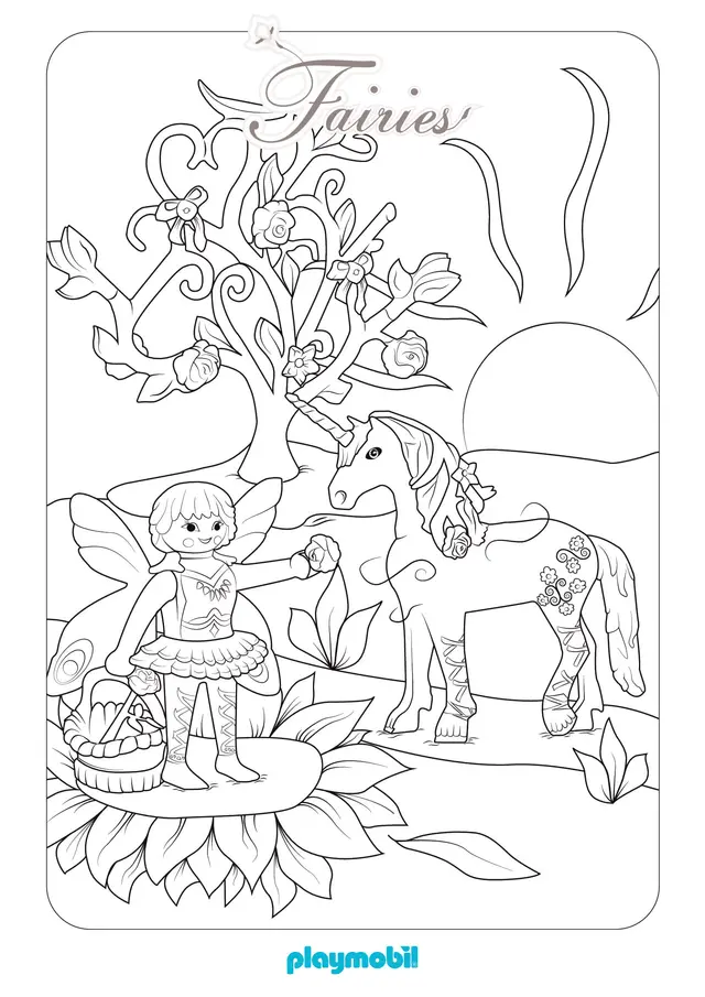Coloriage Playmobil Fée et Licorne Magique - Playmobil à imprimer