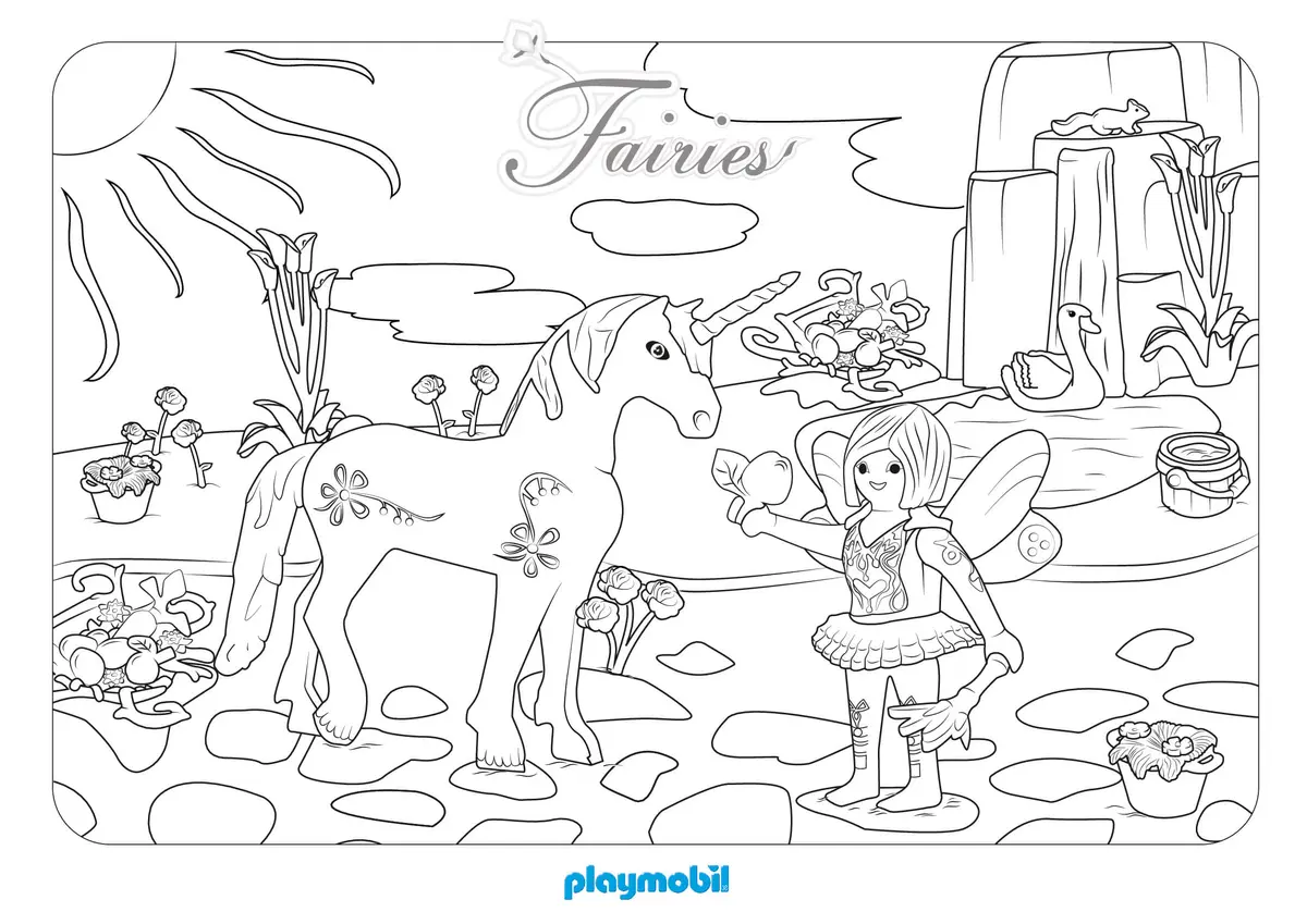 Kleurplaat Playmobil Fee en Eenhoorn om te printen