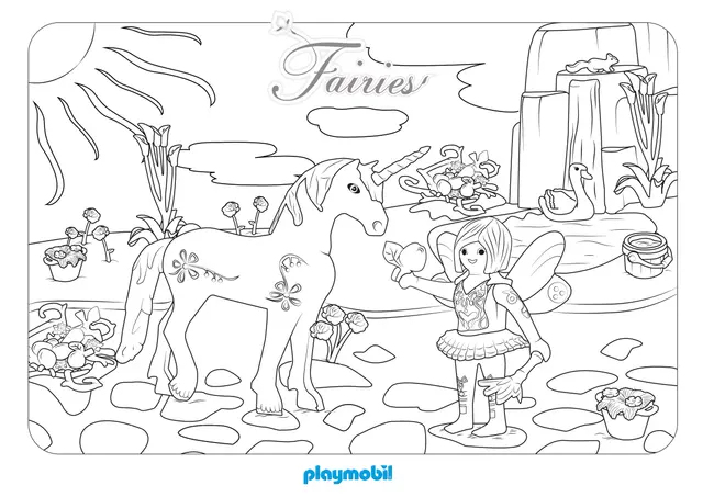 Coloriage Playmobil Fée Et Licorne - Playmobil à imprimer