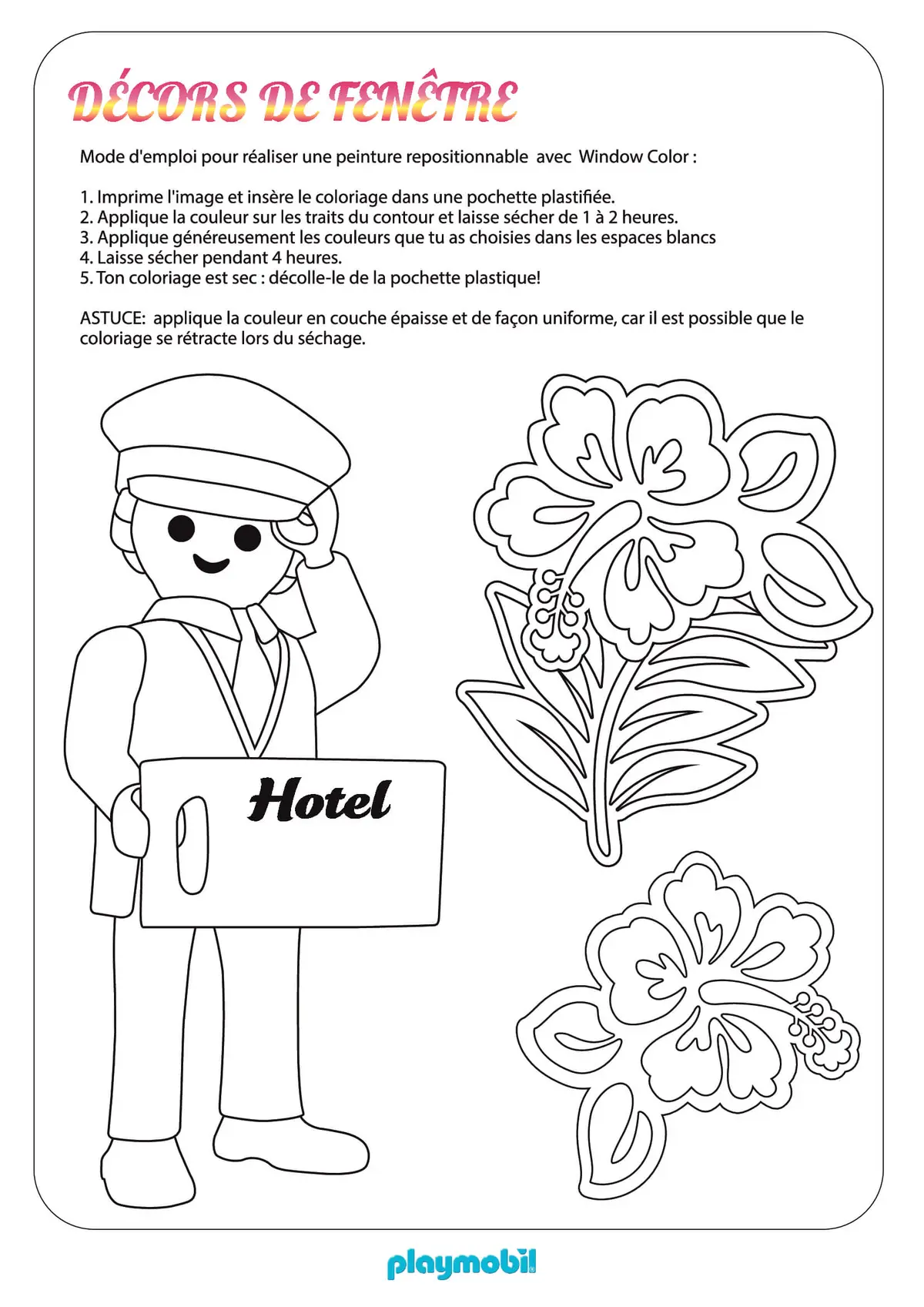 Ausmalbild Playmobil Hotel Fenster-Dekoration zum Ausdrucken