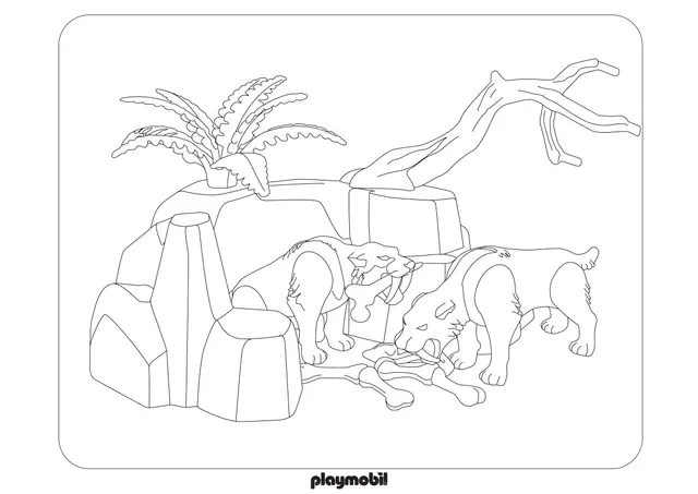 Coloriage Playmobil La Prehistoire Avec Animaux - Playmobil à imprimer