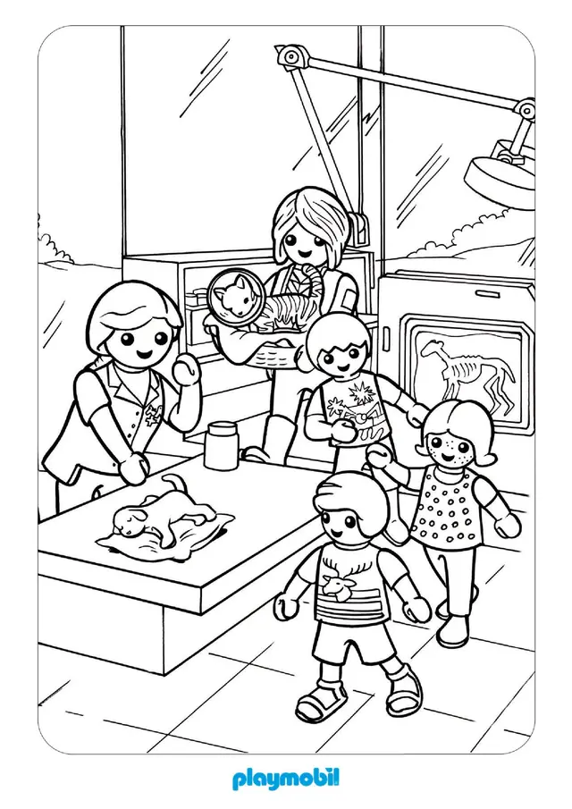 Coloriage Playmobil Vétérinaire avec ses animaux - Playmobil à imprimer