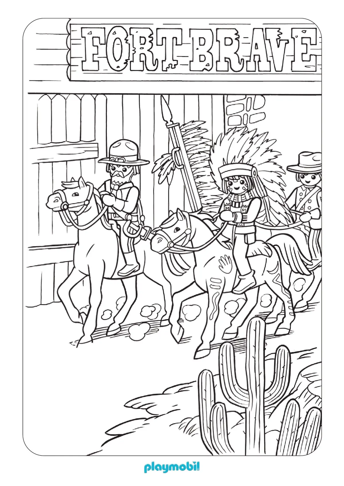 Ausmalbild Playmobil Western Pferde zum Ausdrucken
