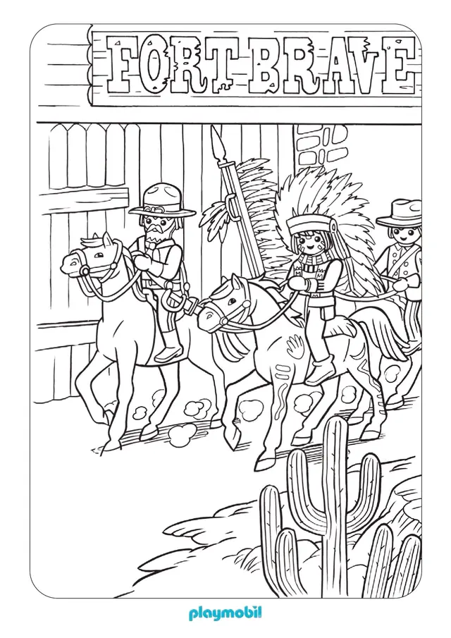 Coloriage Playmobil Western Chevaux - Playmobil à imprimer