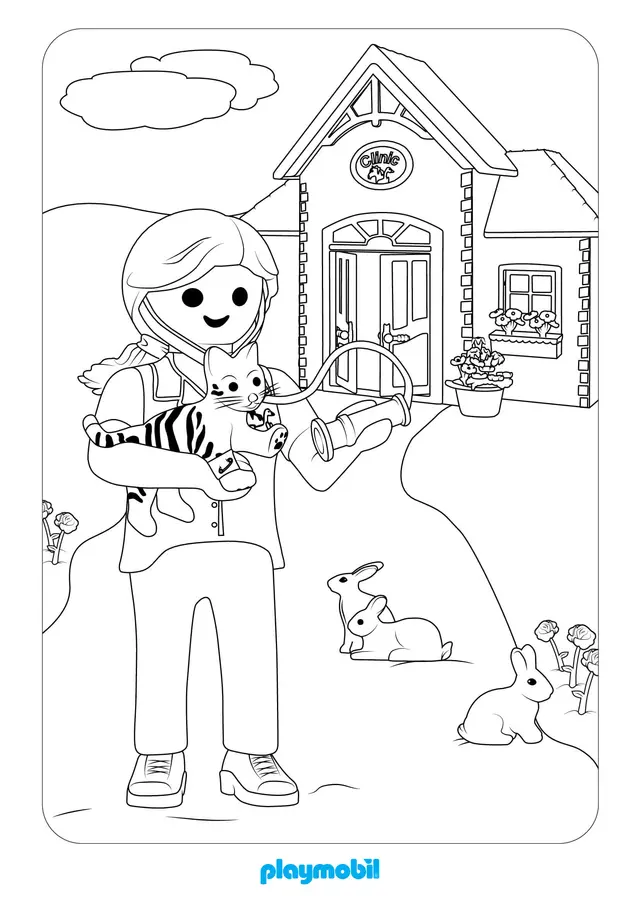 Coloriage Playmobil Le Vétérinaire Bienveillant - Playmobil à imprimer