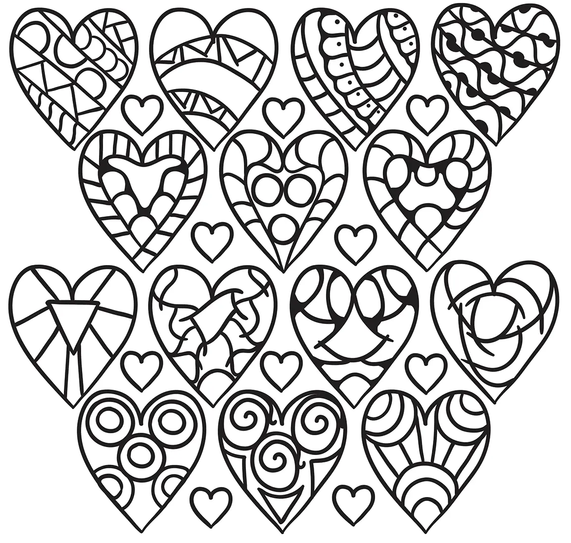 Coloriage Plusieurs Cœurs Avec Diverses Formes - Coeur à imprimer