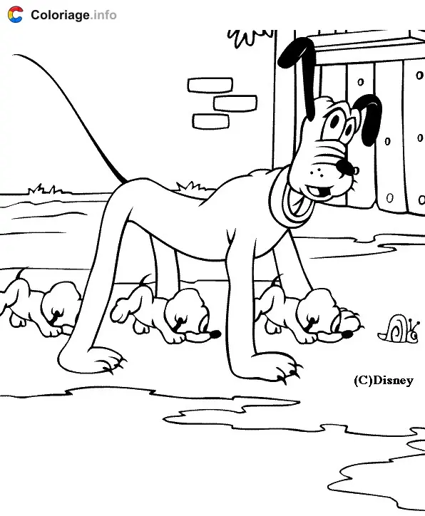 Pluto with Baby Plutos coloring page to print