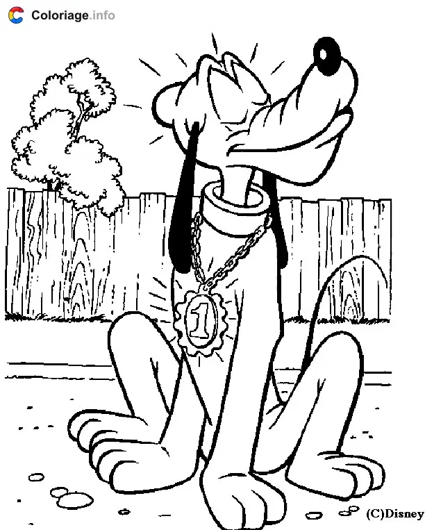 Pluto with a Disney Medal coloring page to print