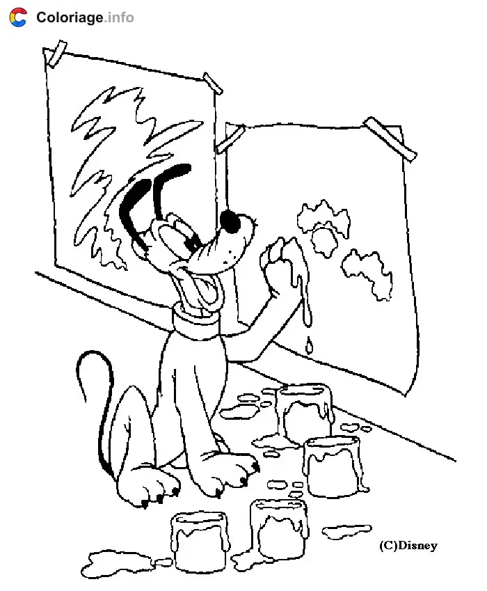 Coloriage Pluto colleur d'affiche Disney - Pluto à imprimer