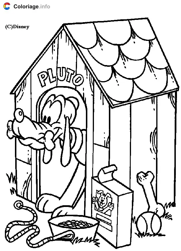 Pluto in His Doghouse coloring page to print
