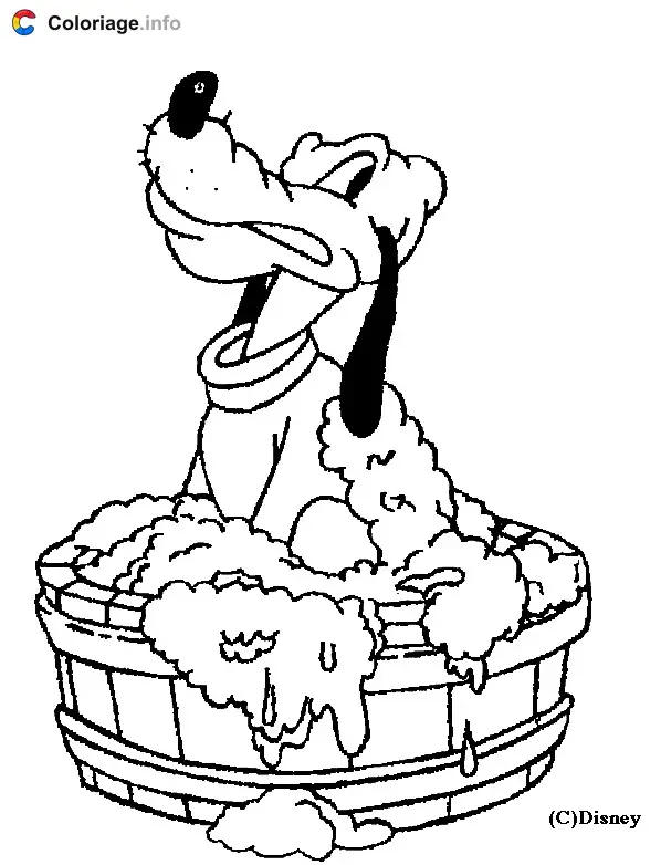 Coloriage Pluto dans son bain Disney - Pluto à imprimer
