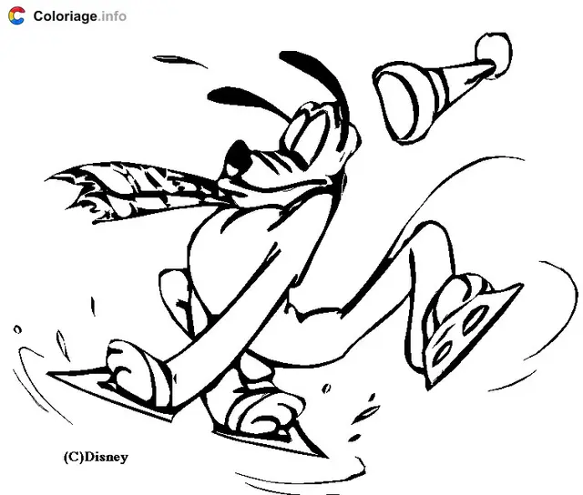 Coloriage Pluto fait du patin à glace Disney - Pluto à imprimer