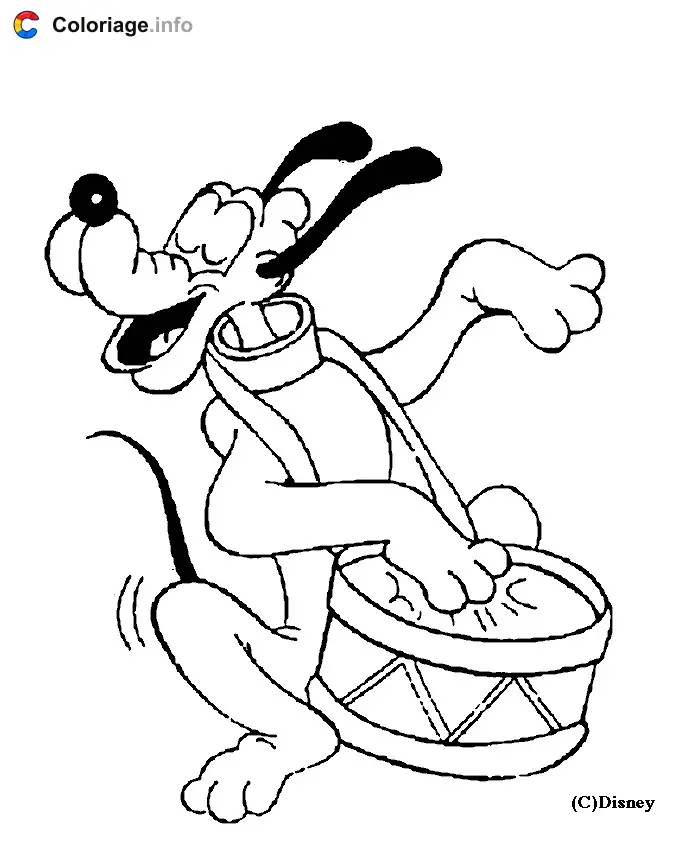 Pluto Playing the Drum coloring page to print