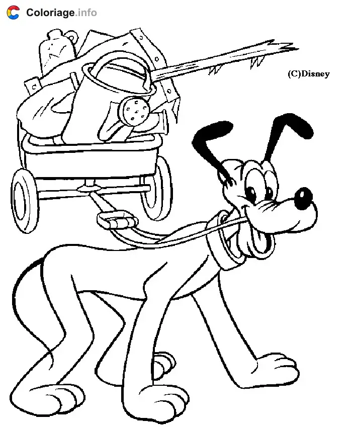 Pluto Pulling a Wagon coloring page to print