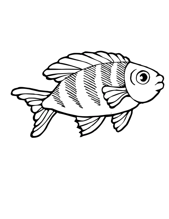 Coloriage Poisson rayé dans les coraux - Poisson à imprimer