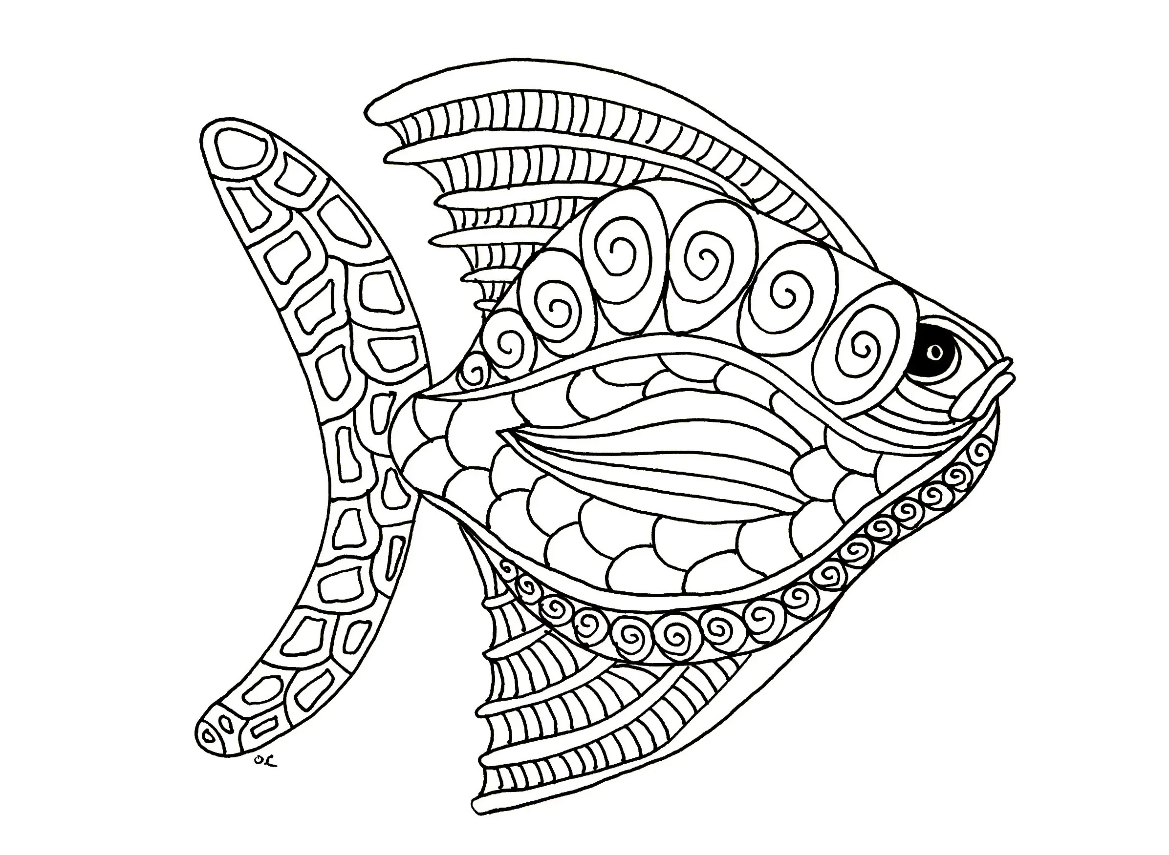 Coloriage Poisson Zentangle Étape 1 Par Olivier - Poisson à imprimer