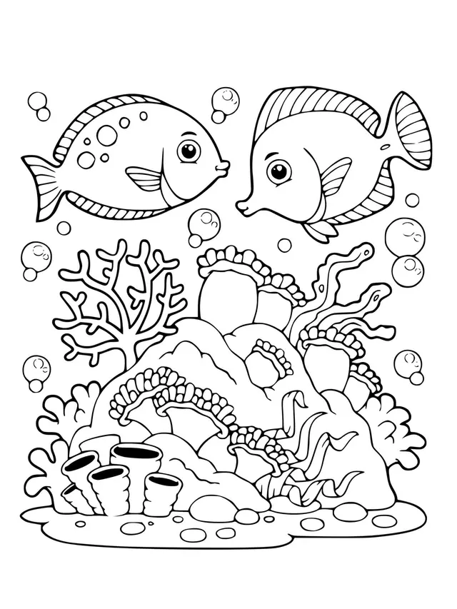 Coloriage Poissons Dans La Mer - Poisson à imprimer